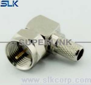 F plug right angle crimp connector for RG59 cable 75 ohm 7FCM11R-A10