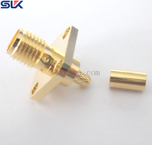 SMA jack straight crimp connector for RG316 cable 4 holes flange 50 ohm 5MAF51S-A02-005
